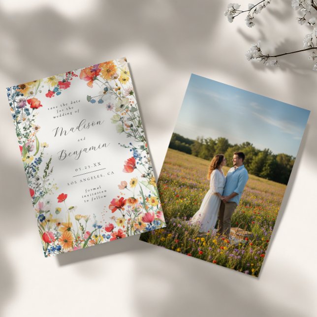 Colourful Floral Wedding Photo Save the Date Invitation (Creator Uploaded)