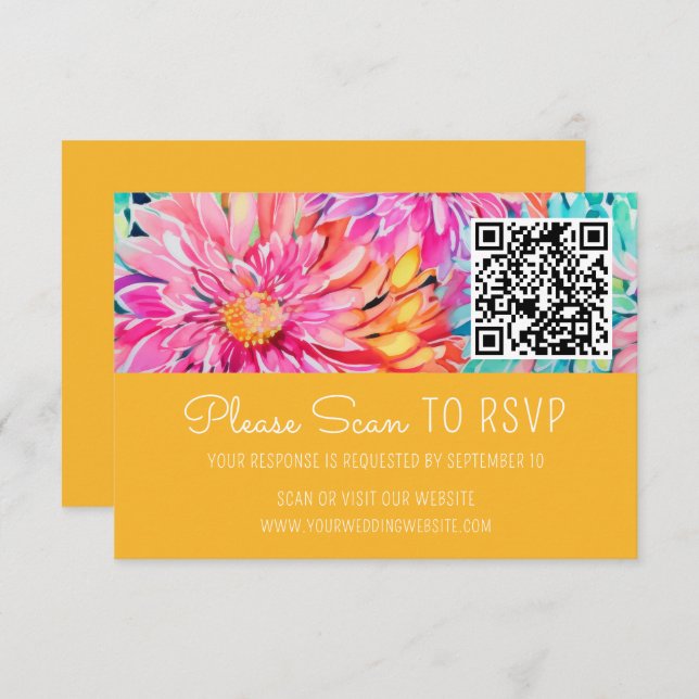 Colourful Floral Wedding QR Code Enclosure RSVP Card (Front/Back)