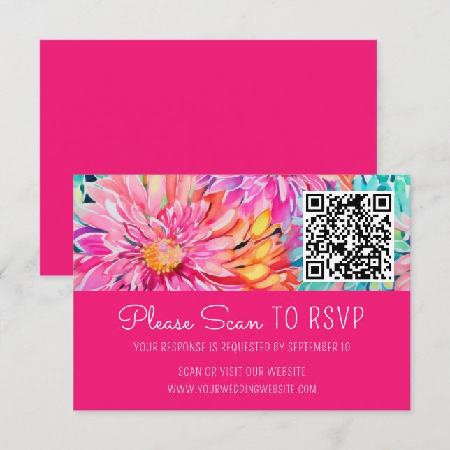 Colourful Floral Wedding QR Code Enclosure RSVP Card (Front/Back)