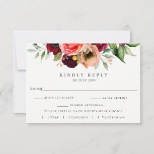 Colourful Floral Wedding RSVP With Meal Choice Car