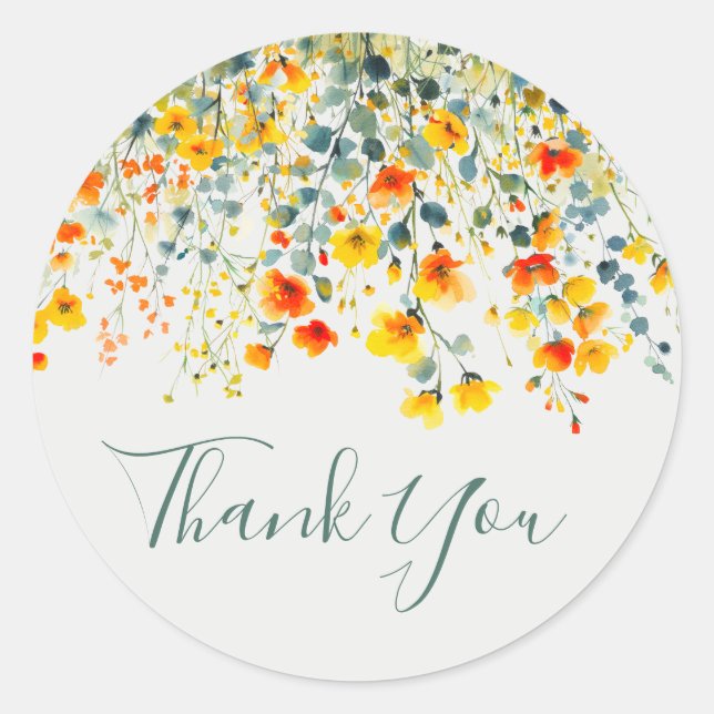 Colourful Floral Wedding Thank You Favour Classic Round Sticker (Front)
