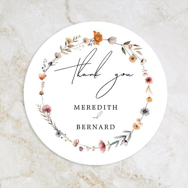 Colourful Floral Wedding Thank You Favour Classic Round Sticker (Creator Uploaded)