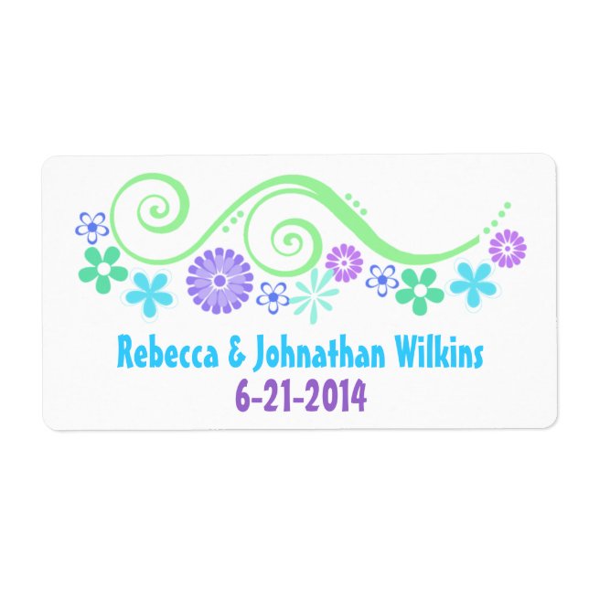 Colourful Floral Wedding Wine Favour Label (Front)