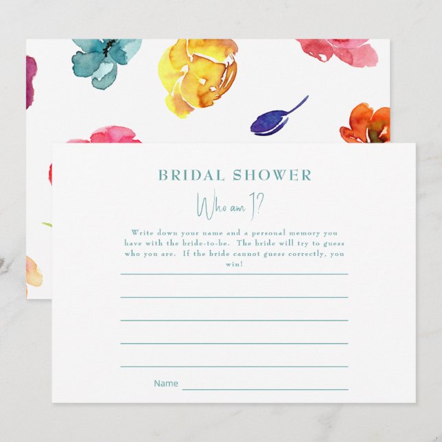 Colourful Floral Who Am I Bridal Shower Game Invitation (Front/Back)