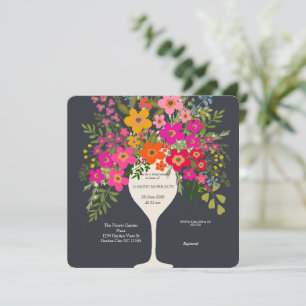 Colourful Floral Wine Glass Bridal Shower Save The Date