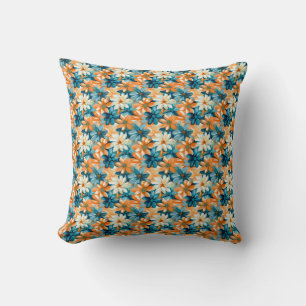 Colourful Floral With Blue, Orange, and Yellow Flo Throw Pillow