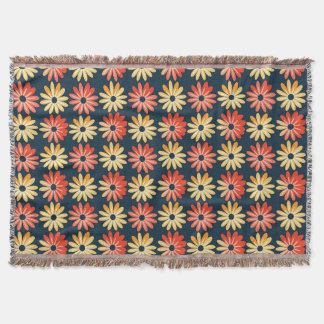 Colourful Floral With Red, Orange Flower Throw Blanket