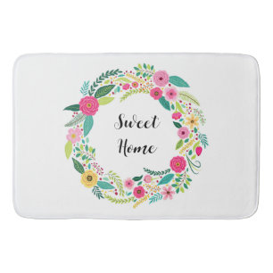 Colourful Floral Wreath Bath Mat