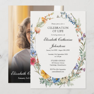 Colourful Floral Wreath Celebration Of Life Photo Invitation