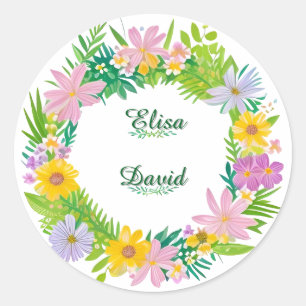 Colourful Floral Wreath Classic Round Sticker