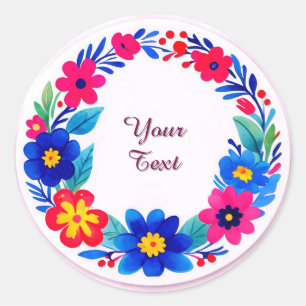 Colourful Floral Wreath Design Classic Round Sticker