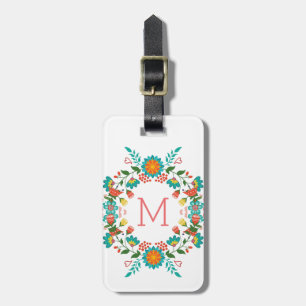 Colourful Floral Wreath Frame Luggage Tag