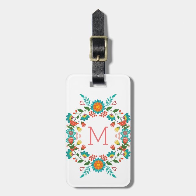 Colourful Floral Wreath Frame Luggage Tag (Front Vertical)