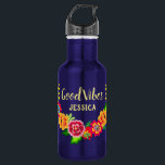 Colourful Floral Wreath Modern Good Vibes 532 Ml Water Bottle<br><div class="desc">Bright colourful flowers framing your name and 'Good Vibes' or your custom message.</div>