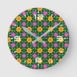 Colourful Floral Yellow Flowers Pattern Round Clock