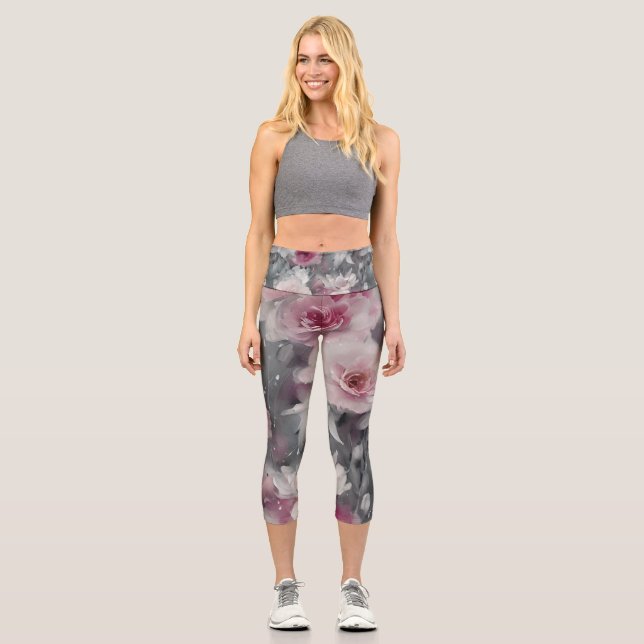 Colourful Floral yoga  Capri Leggings (Front)