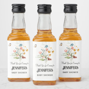 Colourful Florals Baby Shower Thank You Favour, Liquor Bottle Label