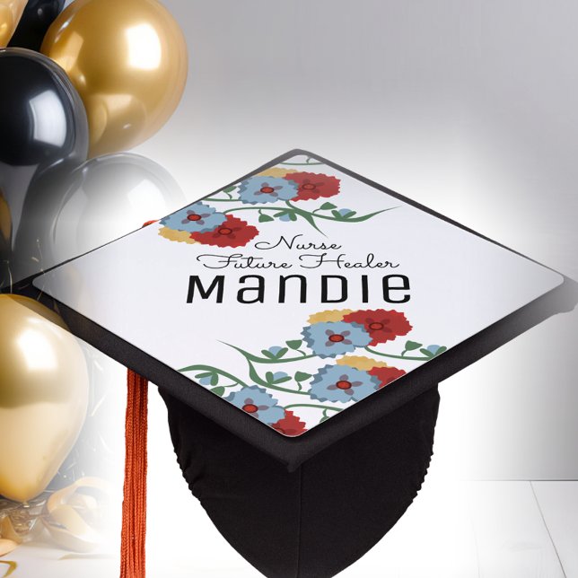 Colourful Florals Nurse Healer Graduation Cap Topper (Creator Uploaded)