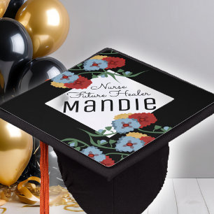 Colourful Florals Nurse Healer Graduation Cap Topper