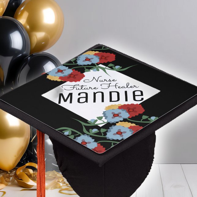 Colourful Florals Nurse Healer Graduation Cap Topper (Creator Uploaded)