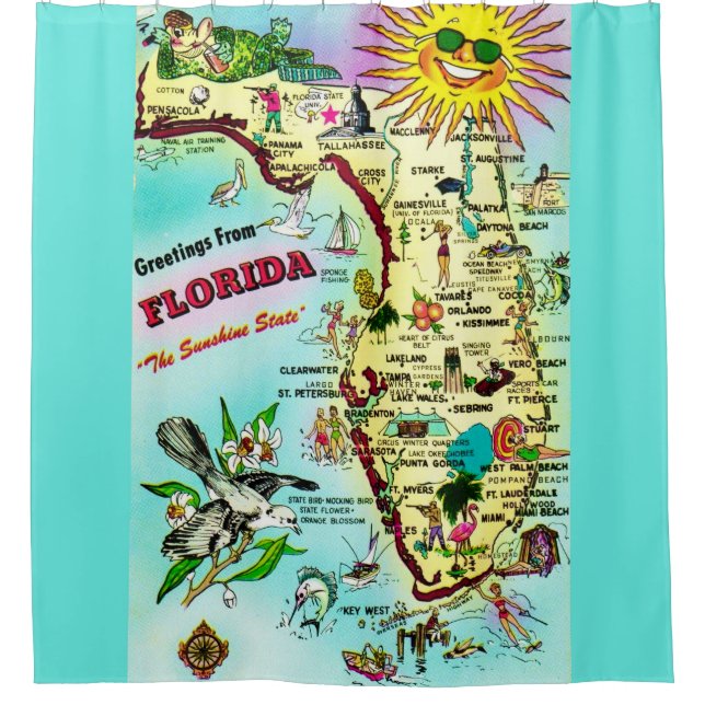 Colourful Florida Greetings Shower Curtain (Front)