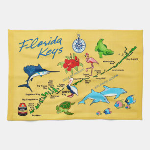 Colourful Florida Keys Map Kitchen towel