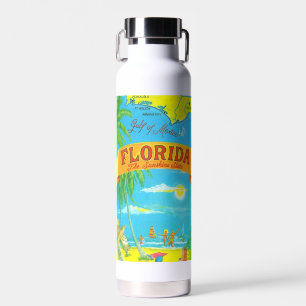 Colourful Florida Postcard Map  Water Bottle