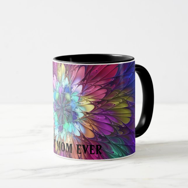 Colourful Flower Abstract Fractal Art Best Mom Mug (Front Right)