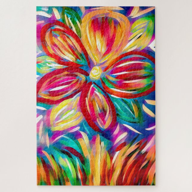 Colourful Flower Acrylic Paint Modern Floral Jigsaw Puzzle (Vertical)