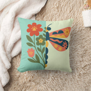 Colourful flower and butterfly graphic design throw pillow
