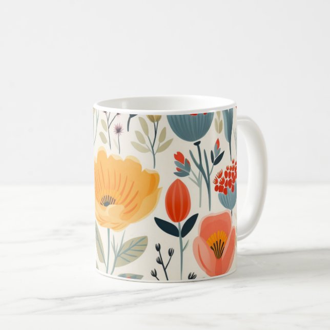 Colourful flower art coffee mug (Front Right)