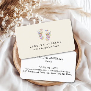 Colourful Flower Baby Footprint Logo Beige Business Card