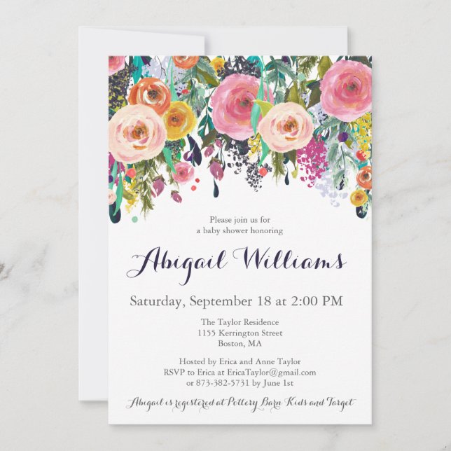 Colourful Flower Baby Shower Invitation Cards (Front)
