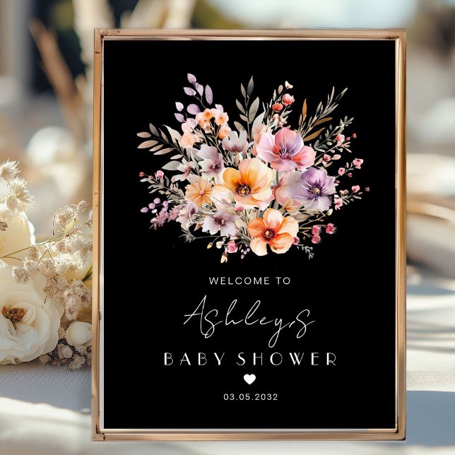 Colourful, Flower Bouquet Baby Shower  Poster (Personalized, Colorful, Flower Bouquet, Welcome, Baby Shower Poster with your name and date.)