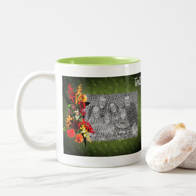 Colourful Flower Bouquet Frame Personalized Photo  Two-Tone Coffee Mug (With Donut)