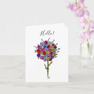 Colourful Flower Bouquet Hello Greeting Card
