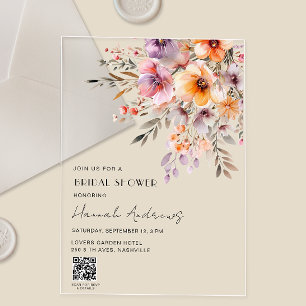Colourful Flower Bouquet QR Code Bridal Shower Acrylic Invitations