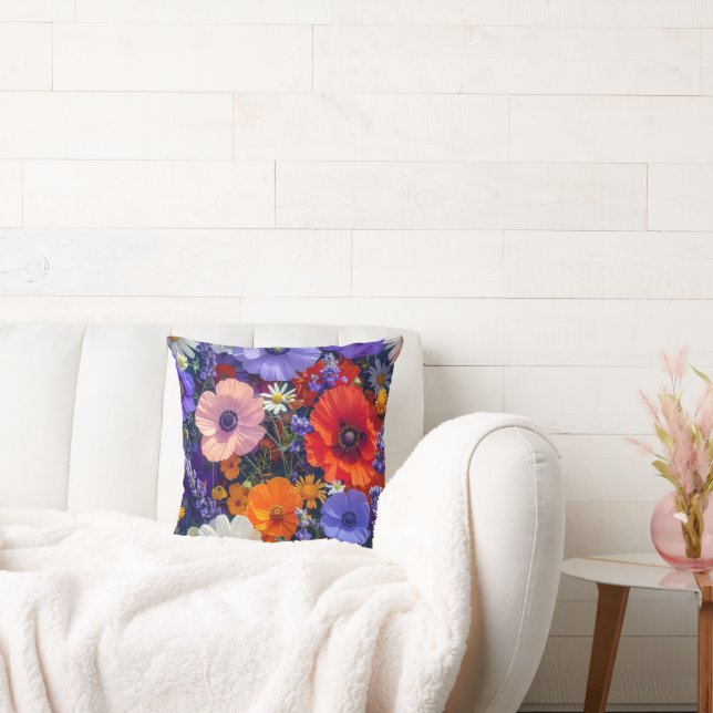 Colourful Flower Fields Throw Pillow (Couch)