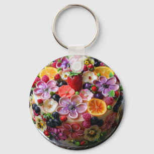 Colourful flower fondant cake keychain