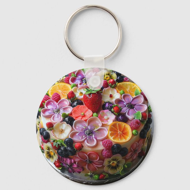 Colourful flower fondant cake keychain (Front)