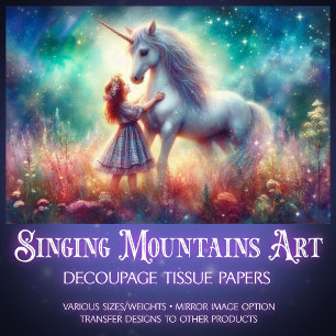 Colourful Flower Forest Unicorn Magic Decoupage  Tissue Paper