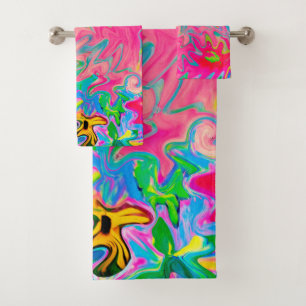 Colourful Flower Garden Abstract Collage Bath Towel Set