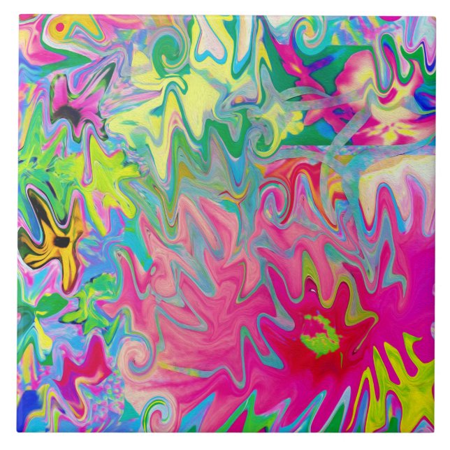 Colourful Flower Garden Abstract Collage Tile (Front)