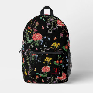 Colourful FLower Garden Hand Drawing Black Custom Printed Backpack