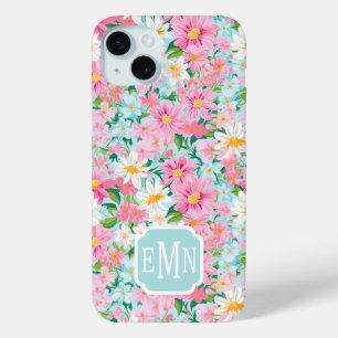 Colourful Flower Garden Monogrammed iPhone 15 Mini Case