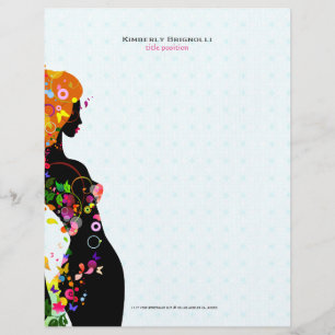Colourful Flower Girl Blue Background Letterhead