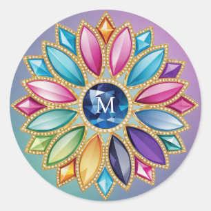 Colourful Flower Jewel Classic Round Sticker