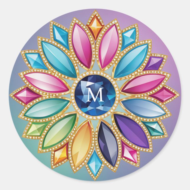 Colourful Flower Jewel Classic Round Sticker (Front)