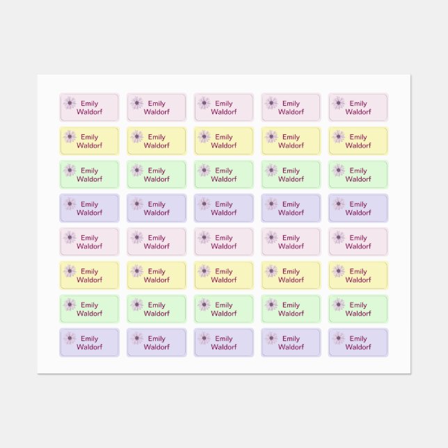 Colourful Flower Kids' Name Clothing School Labels (Sheet)