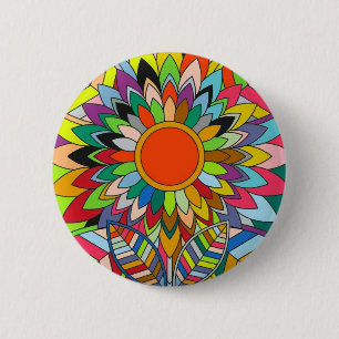 colourful flower mandala yaei design 2 inch round button